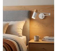 BARCELONA LED Applique murale extensible LOGAN Madeira e métal Branco Style Nordique Moderne Vintage Industriel Braço Articulé Cabeça Rotative 360° Socket E27 G45 Lampe Leitura Quarto