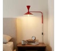 BARCELONA LED Applique Murale Industrielle Grand Modèle 40 cm, Lampe Murale à Bras Articulé, Style Vintage, Abat-jour Métal Rouge Intérieur Blanc, Idéal Restaurant, Escalier et Chambre