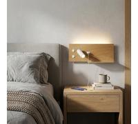 BARCELONA LED Applique murale Kerta en aluminium effet bois, petite et élégante, double lumière 3W+7W avec port USB, design moderne, classique et luxueux pour tête de lit