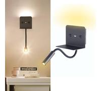 Applique murale LED en aluminium noir pour lecture (Noir USB)