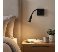 BARCELONA LED Applique Murale LED Noire pour Lecture "Hale" 3W, Lumière Chaude 2800K, Bras Flexible Orientable, Style Moderne Minimaliste et Classique, Confort Lecture, Chambre, Escaliers, Restaurant