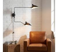 BARCELONA LED Applique Murale Noire en Fer à Double Bras E27, Grande Lampe Murale avec Câble et Interrupteur, Design Classique Moderne Vintage de Luxe pour Intérieur