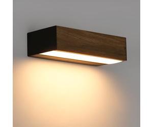 BARCELONA LED - Applique murale "VACC" - Applique murale intérieure éclairage LED moderne en bois naturel et métal noir, 7 W, diffuse et accueillante