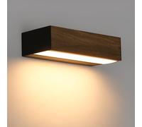 BARCELONA LED - Applique murale "VACC" - Éclairage LED moderne en bois naturel et métal noir, 7 W, diffuse et accueillante