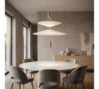 BARCELONA LED Grande suspension dorée et blanche, design moderne et industriel vintage, lumière chaude LED 2800K, idéale pour hôtels, salles à manger et escaliers, style minimaliste et élégant
