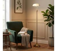 BARCELONA LED Lampadaire Vintage BANQUIER E27 avec Abat-jour en Verre Blanc Orientable et Corps Doré ou Cuivré, Style Industriel Rétro Moderne, Lampe pour Restaurant, Chambre et Escalier