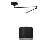 BARCELONA LED Lampe Suspension Plafond Bras Articulé Noir E27 avec Abat-jour Tissu, Style Industriel Vintage Nordique Minimaliste, Luminaire Orientable pour Chambre Salon Salle à Manger Bureau