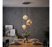 BARCELONA LED Lustre Suspendu Triple en Cristal Moderne "KADNIS" - 3 Lumières E27, Design Style Vintage/Industriel/Scandinave/Rustique, pour Salon, Chambre d'Ado, Bureau ou Entrée, Chrome