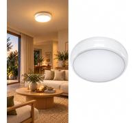BARCELONA LED Plafonnier IP65 Avec Capteur PIR Et Secours CCT 12W-16W | Rond Ø31cm, Blanc, batterie LiFePO4, pose en saillie, 2050lm, angle 120°, pour salle bain, garage, terrasse et commerce
