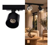 BARCELONA LED Projecteur Rail Monophasé GU10 AR111 Orientable Noir | Polycarbonate mat, rotation 360°, inclinaison 90°, Ø60 x 90 mm, IP20, 220-240 V CA, pour commerces et intérieurs modernes