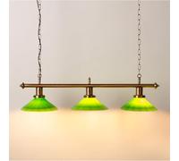 BARCELONA LED - Suspension de plafond vintage BANQUER avec 3 lumières E27, abat-jours en verre vert, structure en laiton vieilli, éclairage décoratif pour salon, salle à manger ou table de billard