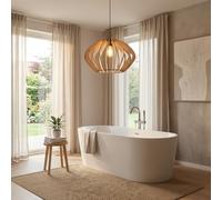 Barcelona LED Suspension en Bois Naturel PILI Ø48cm, Grande Lampe de Plafond Nordique Boho Chic, E27, Hauteur Réglable 135cm, Salon Salle à Manger Chambre, Modèle LM9001