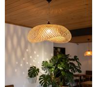 BARCELONA LED Suspension en Rotin Artisanale Grande, Style Naturel, Nordique, Japonais et Rustique, Aspect Pierre, Industriel et Classique, Ampoule E27 Réglable pour Salon et Chambre