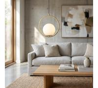 BARCELONA LED Suspension Kate Dorée Avec Globe Opalin E27 | Aluminium et verre, Ø160 x 1150 mm, câble réglable jusqu’à 90 cm, 40 W max., IP20, salon, salle à manger, chambre