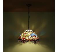 BARCELONA LED Suspension Plafond Style Tiffany avec Abat-jour en Verre Coloré Multicolore, Design Vintage Industriel et Classique, Luminaire Décoratif Intérieur E27 pour Salon Salle à Manger Chambre