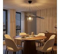 BARCELONA LED Suspension Plafonnier 70cm Noir Grande Forme Chapeau Design Français Élégant Moderne E27 Métal pour Salon Salle à Manger Escalier Chambre Bureau Hôtel Lumière Ambiance