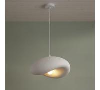 BARCELONA LED Suspension Wabi Sabi Blanche 40 cm, Grande Lampe de Plafond Style Japonais Moderne, Design Imitation Pierre Effet Ciment, Esprit Industriel et Classique, Douille E27