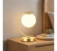 BARCELONA LED Tischlampe San E27 Glaskugel Goldfarben | Gebogenes Aluminium, Opaler Diffusor, Kabel 1320 mm Mit Schalter, Bis 40W, Für Schlafzimmer Wohnzimmer Büro