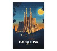 Barcelona Spain Sagrada Familia Illustration Puzzle en Bois, 1000 pièces