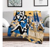 Barcelona Travel Poster with Figures and Guit Plaid Doux pour la Maison | Kuschelige Sofadecke: angenehm auf dem Sofa, für Zuhause und Reise.