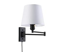 B·LED BARCELONA LED BarcelonaLED Applique murale à bras articulé noir nordique moderne avec câble de prise et interrupteur abat-jour en tissu blanc douille E27 pour lecture chambre chevet hôtel