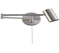 BarcelonaLED Applique murale avec bras articulé orientable couleur chrome argenté et câble avec prise et interrupteur lampe de lecture Culot E27