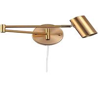 BarcelonaLED Applique murale avec bras articulé orientable doré et câble avec prise et interrupteur Lampe de lecture Culot E27 pour salon, chambre, table de chevet