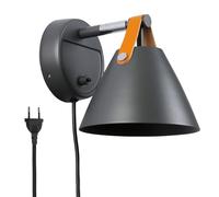 BarcelonaLED Applique Murale avec Câble et Interrupteur Prise Nordique Blanche avec Bracelet en Cuir Prise GU10 pour Chambre lit Salon Table de Chevet