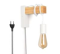 B·LED BARCELONA LED BarcelonaLED Applique murale avec câble interrupteur et prise Suspension en bois naturel Douille E27 Blanc Style vintage Rétro nordique