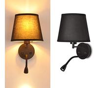 BarcelonaLED Applique murale LED E27 avec lampe de lecture orientable flexible 3 W Écran textile Interrupteur pour chambre, tête de lit, salon
