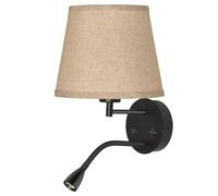 BarcelonaLED Applique murale LED E27 avec spot de lecture orientable 3 W Écran textile Interrupteur pour chambre, tête de lit, salon