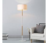 BarcelonaLED Lampadaire Moderne Nordique en Bois et Aluminium avec Abat-Jour en Tissu Blanc Élégant avec Prise E27 pour Salon Salle à Manger Chambre