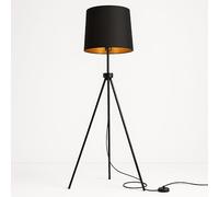 BarcelonaLED Lampadaire Trépied en métal Design moderne nordique rétro Hauteur réglable Noir Doré Vintage Avec culot E27 Interrupteur Pour salle à manger, salon, chambre et studio