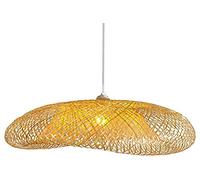 BarcelonaLed Lampe de plafond en osier naturel vintage avec culot blanc E27 abat-jour en rotin bambou pour salle à manger, cuisine, salon
