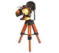 BarcelonaLED Lampe de table de cinéma ajustable vintage - Nautique Noir Style rétro Trepied Projecteurs trépied en bois Lampadaire Cinéma Accesoires de Cinema