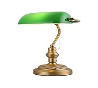 BarcelonaLED Lampe de Table et de Bureau Style Banquier Vintage Rétro avec Abat-jour Verre Vert et Laiton pour Ampoule E27 LED Salon Tête de lit Banquier Américain