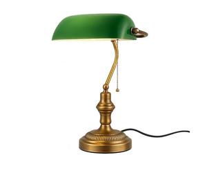 BarcelonaLED Lampe de Table et de Bureau Style Banquier Vintage Rétro avec Abat-jour Verre Vert et Laiton pour Ampoule E27 LED Salon Tête de lit Banquier Américain