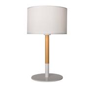 BarcelonaLED Lampe de table nordique blanche avec base en aluminium, corps en bois et abat-jour en tissu, culot pour ampoule LED E27 bureau salon table de chevet