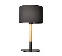 BarcelonaLED Lampe de table nordique noire avec base en aluminium, corps en bois et abat-jour en tissu, culot pour ampoule LED E27 bureau salon table de chevet
