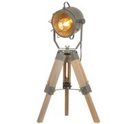 BarcelonaLED Lampe de Table Trépied Hauteur Réglable en Bois Design Vintage Industriel avec Projecteur Orientable Gris Culot E27 pour Chambre Tête de Lit Salon Studio