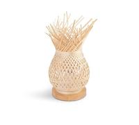 BarcelonaLED - Lampe de table vintage - Abat-jour en rotin, bambou tressé et rustique - Base en bois avec douille E27 - LED pour chevet de lit, chambre, salon, bureau, table de chevet