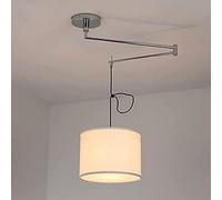 BarcelonaLED Lampe suspendue de plafond articulée élégante avec bras chromé réglable abat-jour en tissu blanc Douille E27 pour salle à manger salon