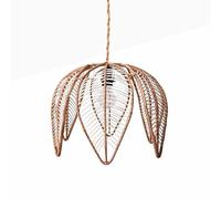 BarcelonaLED Lampe suspendue de plafond en rotin Forme de fleur abat-jour Ø44cm Pétales de corde blanche style nordique rustique avec fleur en bois Porte-ampoule E27 Noir