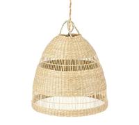 BarcelonaLED Suspension de Plafond en Osier Naturel avec rosace en Bois E27 et Câble en Corde Abat-jour en Bois de Bambou de Rotin de Style Bohème Rustique Nordique pour Salle à Manger Salon