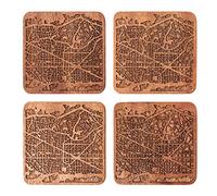 Barcelone Coaster carte de la ville, Ensemble de 4, Sapele Coaster en bois avec la carte de la ville, Fait main