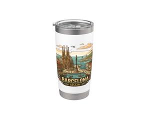 Barcelone Espagne Souvenir de voyage rétro Motif horizon urbain Gobelet isotherme en acier inoxydable double paroi