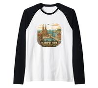 Barcelone Espagne Souvenir de Voyage rétro Motif Horizon Urbain Manche Raglan