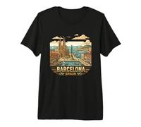 Barcelone Espagne Souvenir de Voyage rétro Motif Horizon Urbain T-Shirt Haut de Gamme
