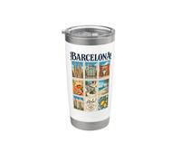 Barcelone Espagne Vintage Voyage Collage Catalogne Monuments Gobelet isotherme en acier inoxydable double paroi