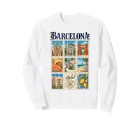 Barcelone Espagne Vintage Voyage Collage Catalogne Monuments Sweatshirt